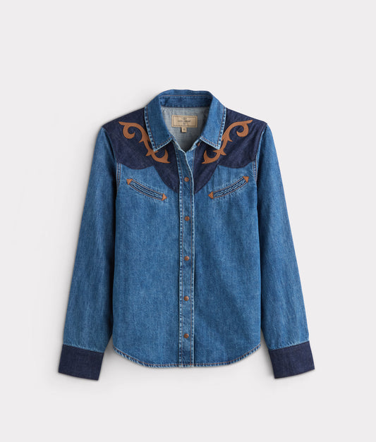 Rebekah Leather Yoke Denim Shirt :: Denim