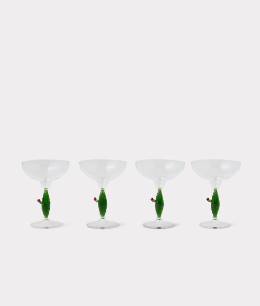 Tucson Saguaro Cactus Margarita Glasses - Set of Four :: Green