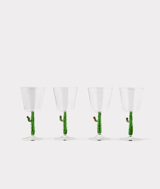 Tucson Saguaro Cactus Water / Wine Glasses - Set of Four :: Green