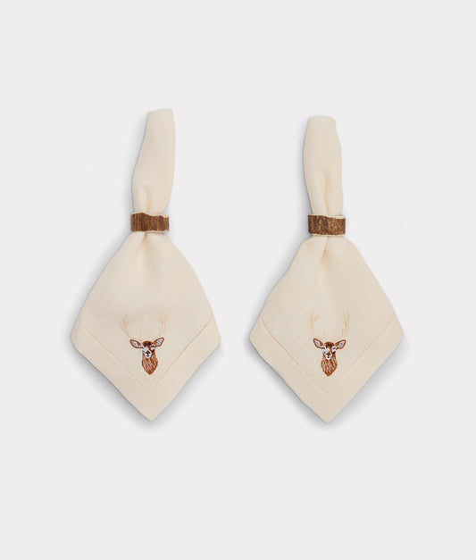 Stag Dinner Napkins - Set of Four :: Ecru