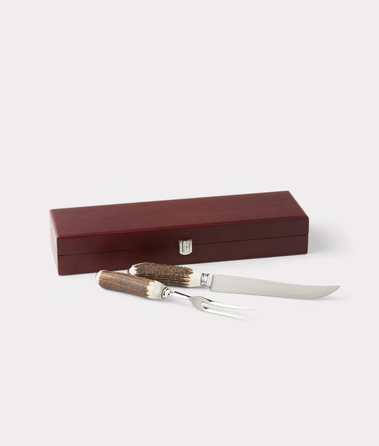 Stag Horn Carving Knife And Fork Set :: Silver