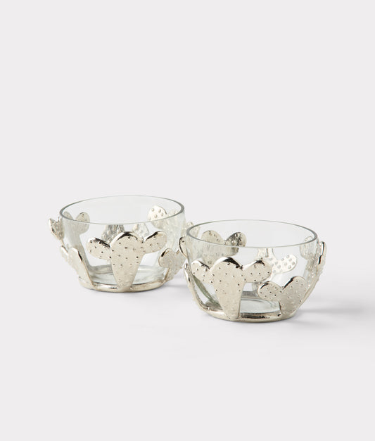 Tucson Saguaro Metal Cactus Salsa Bowls (Set Of 2) :: Silver