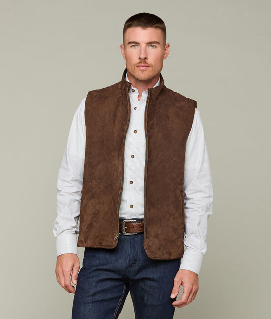 Quilted Suede Vest :: Brown