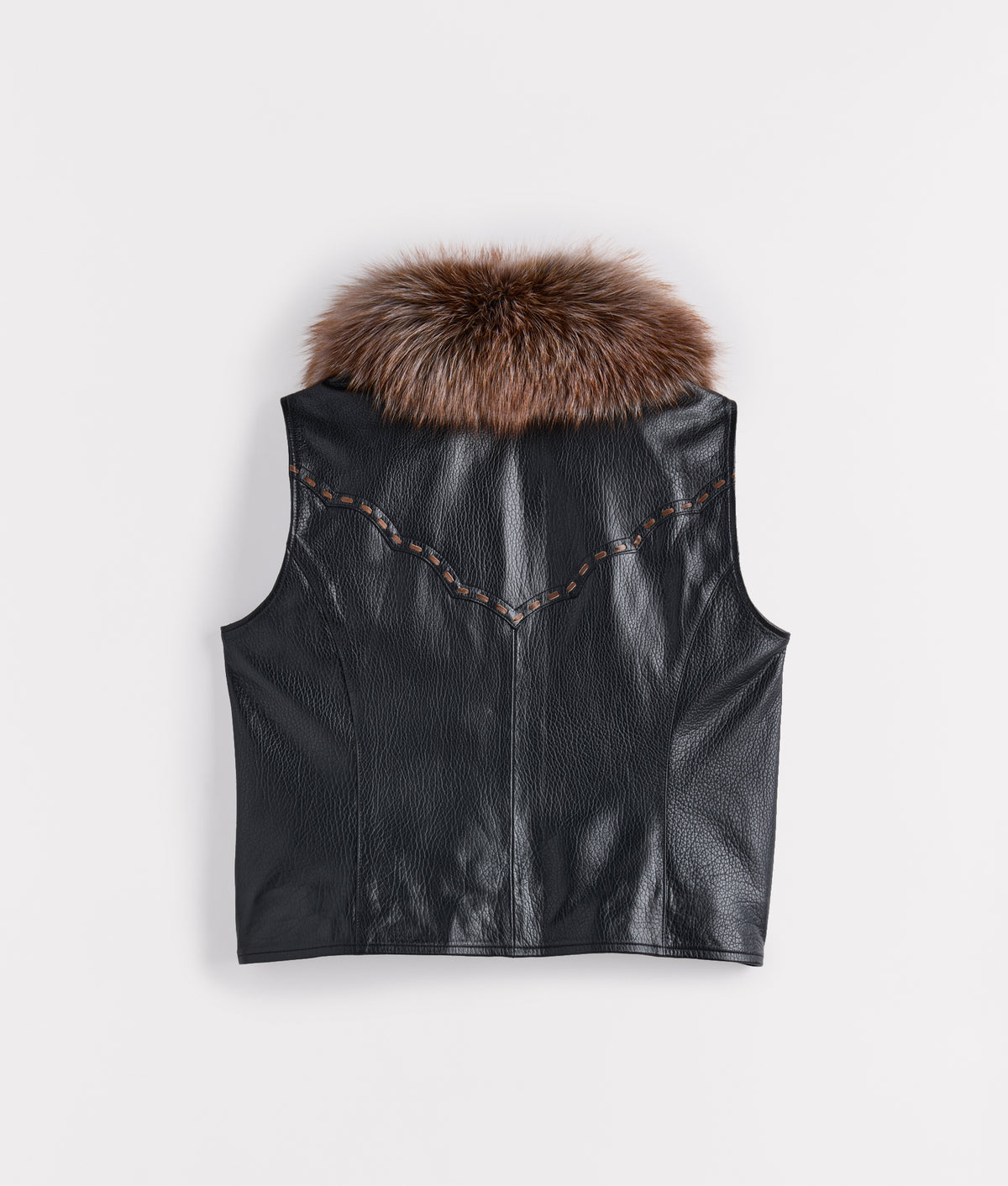 Aspen Leather Vest With Fox Collar :: Black 3