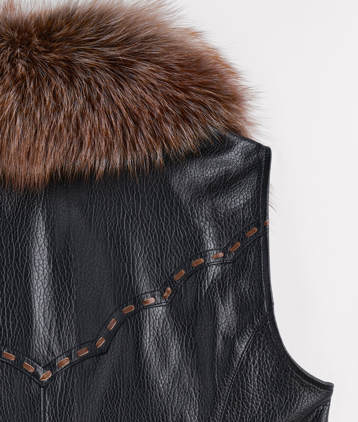 Aspen Leather Vest With Fox Collar :: Black 7