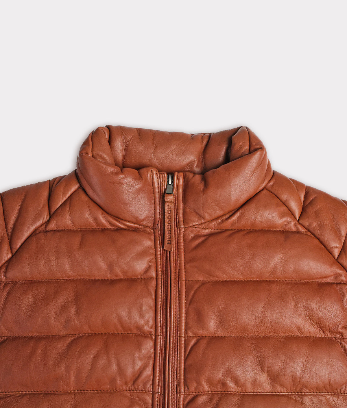 Men's Leather Puffer Vest :: Cognac 3