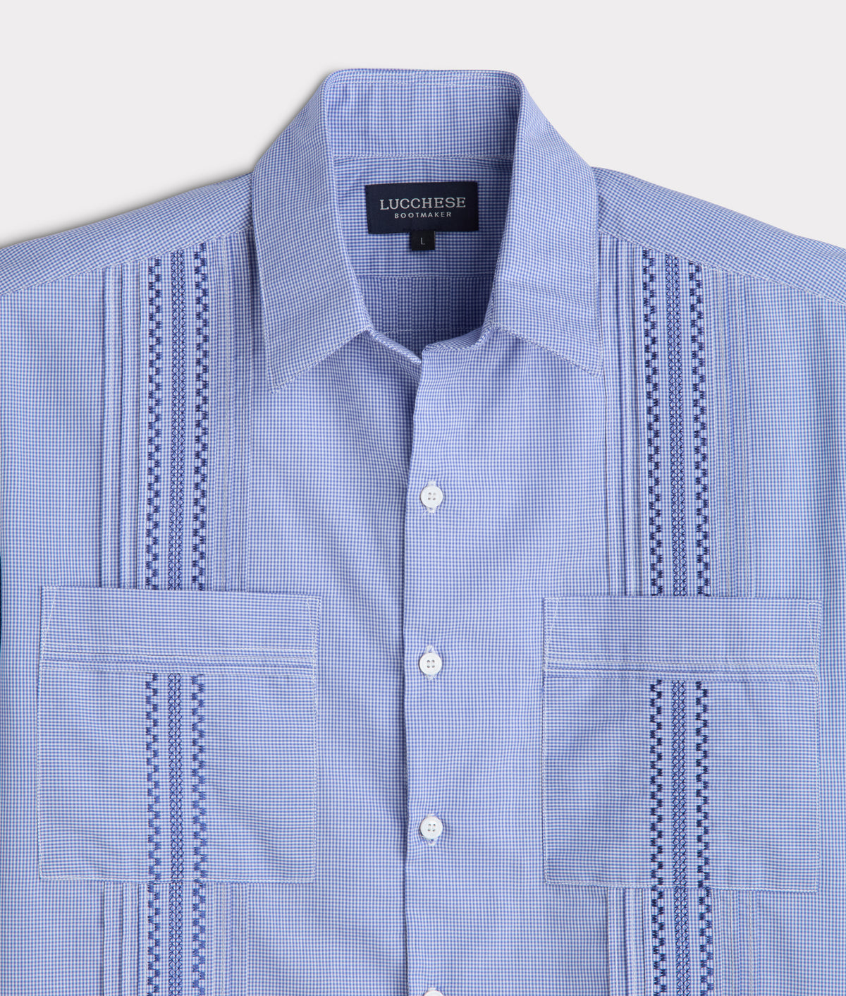 Guayabera Shirt :: Light Blue And White Gingham 8