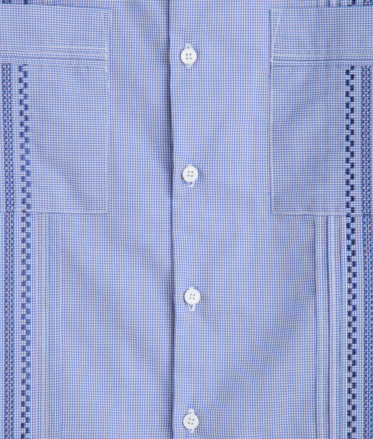 Guayabera Shirt :: Light Blue And White Gingham 10