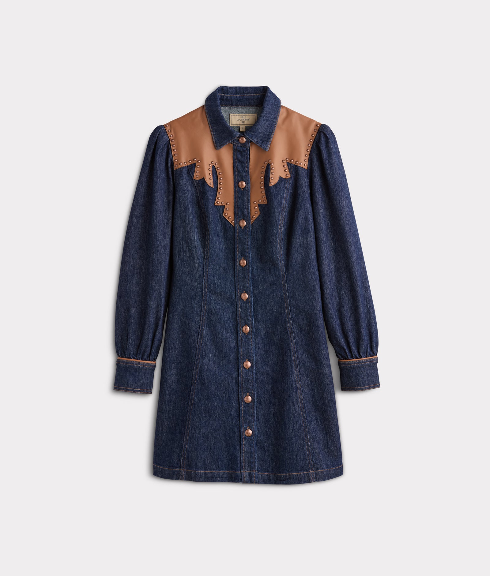 Rita Leather Yoke Denim Dress :: Dark Denim product image