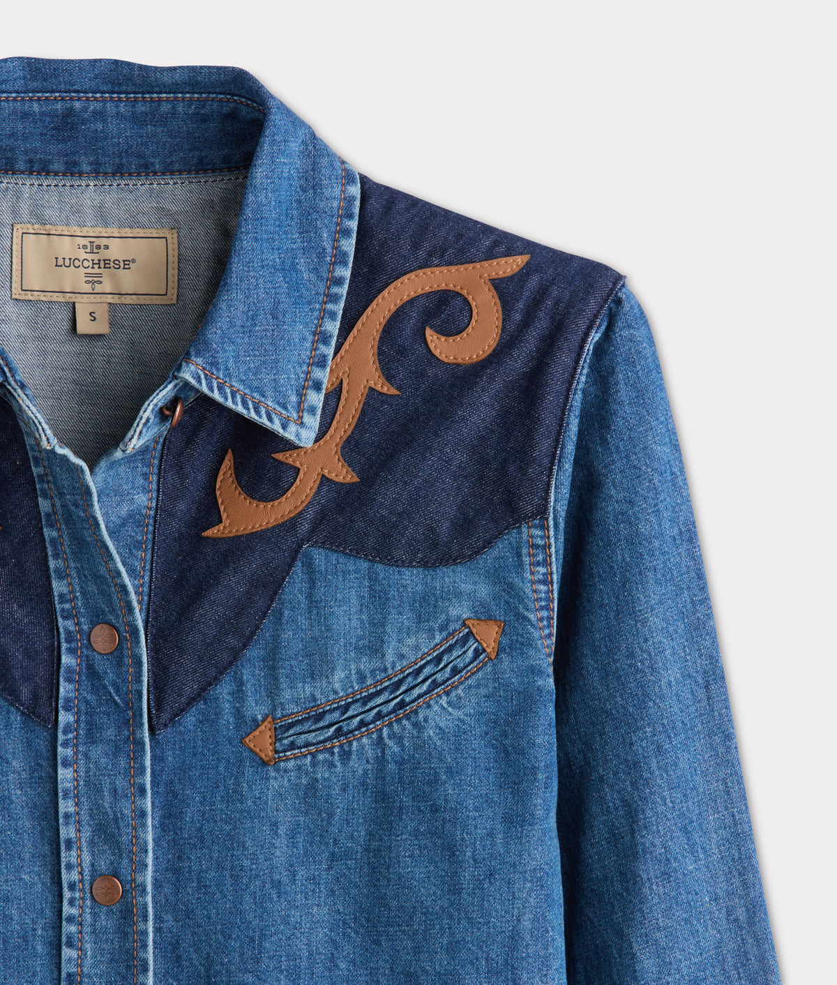 Rebekah Leather Yoke Denim Shirt :: Denim 5