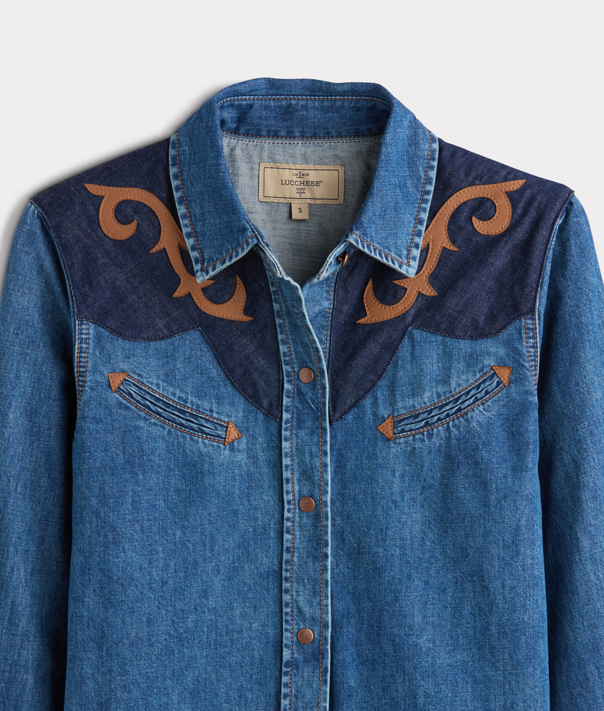 Rebekah Leather Yoke Denim Shirt :: Denim 4