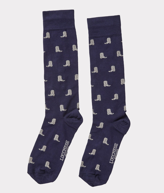 Boot Print Dress Socks :: Navy