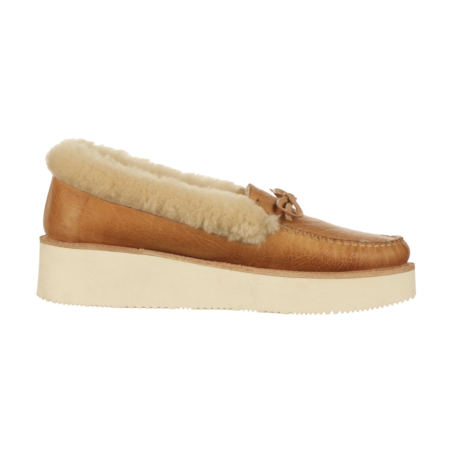 Shearling Wedge Moccasin :: Tan